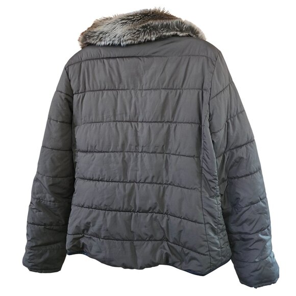 Old Navy Womens Faux Fur Collar Puffer Jacket Brown boho cottagecore warm soft - Picture 2 of 7